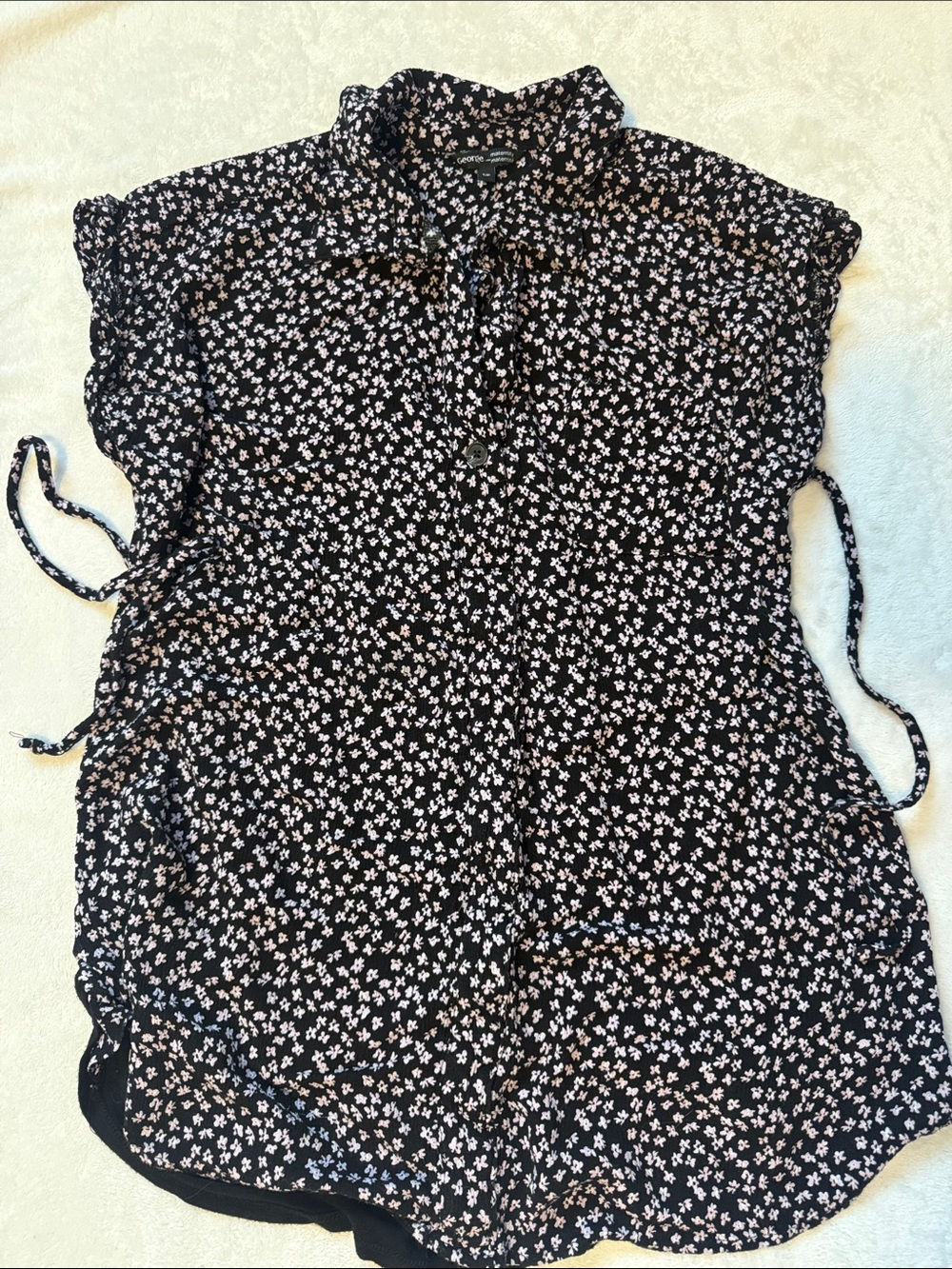 Express Black Floral Tie-Neck Ruffle Sleeve Blouse